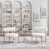 Silla de comedor tapizada, silla relax con estructura reforzada, 136 kg de capacidad, asiento y respaldo acolchados de bouclé para sala, dormitorio, cocina, blanco. - details 10