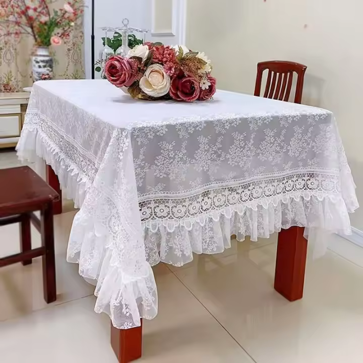 Mantel vintage ENCE blanco rectangular francés, tela bordada de boda, decoración del hogar, sala de estar, decoración de fiesta - 1