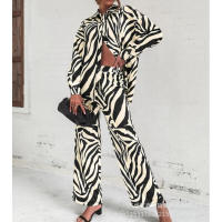 Conjunto 2025 Camisa extragrande y pantalones estampados para mujer, estampado completo, manga larga, estilo urbano - Pantalones de moda, estampado, manga, - - details 3