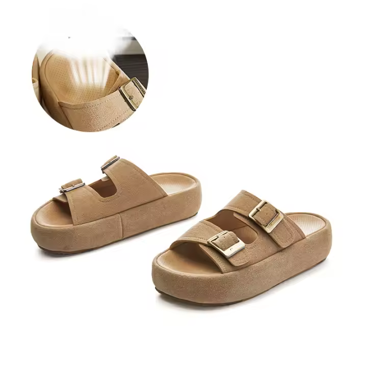 Nuevas zapatillas de cuero ropa casual de moda versátil fondo plano medio arrastre zapatillas de playa premium para mujer - 1