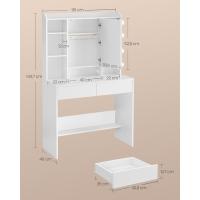 Tocador con Luces LED con Brillo Ajustable, Mesa de Maquillaje con Espejo, Espacioso, Estantes Ajustables, 2 Cajones, Mesa de Maquillaje, Blanco Nube - details 4