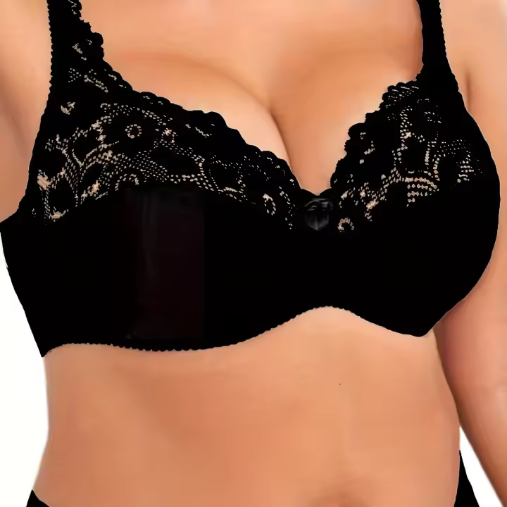 Sujetador Sexy de talla grande para mujer, ropa interior de encaje de contraste, cubierta completa, Mini sujetador ligero con lazo - 1