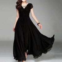 Gran oferta, vestido de noche largo bohemio de Color sólido con manga corta y cuello en V, cintura ajustada - details 5