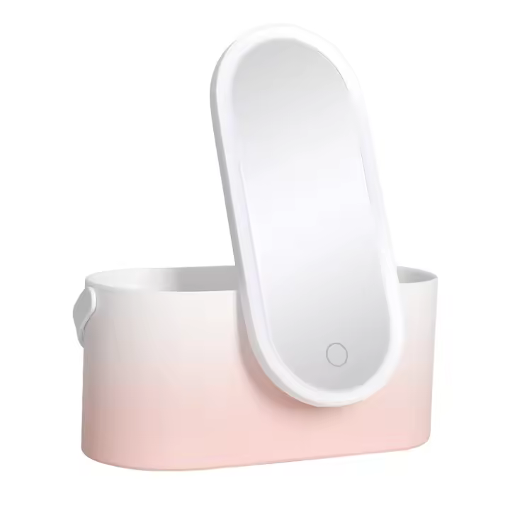 Espejo de maquillaje iluminado con estuche de almacenamiento, luz LED recargable, portátil, caja de belleza - 1