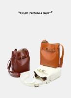 Bolso de hombro vintage de cuero genuino para mujeres, bolso tipo cubo de alta gama, bolso cruzado de piel de vaca de capa superior, bolso cruzado para mujeres - details 19