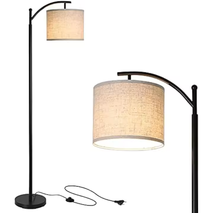 Lámpara de Pie 1.6M, Lámpara de Pie para Salón 720LM 3000K Blanco Cálido, Lámpara de Pie LED con Bombilla LED de 9W(E27), Pantalla de Lino Beige, Base de Hierro, para Salón Dormitorio Oficina - 1
