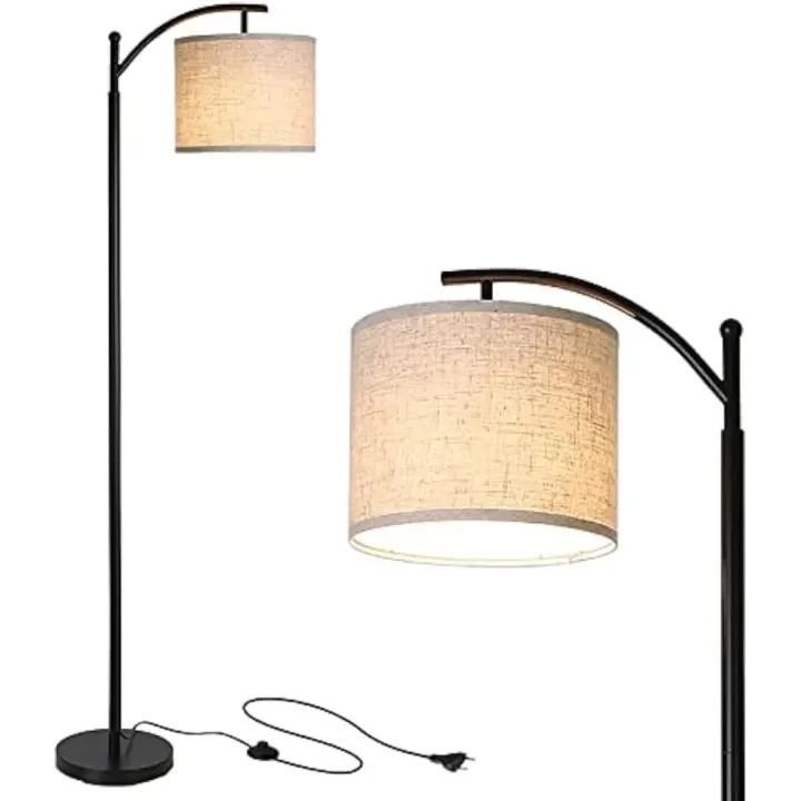 Lámpara de Pie 1.6M, Lámpara de Pie para Salón 720LM 3000K Blanco Cálido, Lámpara de Pie LED con Bombilla LED de 9W(E27), Pantalla de Lino Beige, Base de Hierro, para Salón Dormitorio Oficina - 1