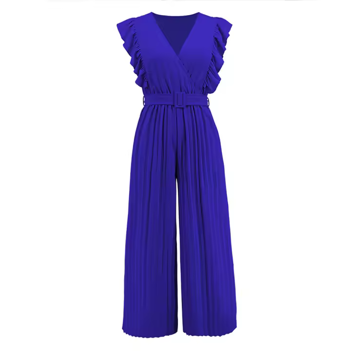 Monos de Cintura Alta para Mujer 2024 Estilo Sexy y Delgado con Cuello en V con Falda Ancha y Pantalones Material de Poliéster Para Primavera/Verano - 1