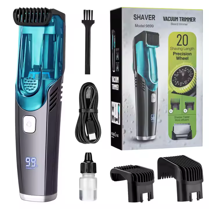Recortador de barba al vacío para hombres con 20 longitudes y estilos ajustables, recortador de vacío incorporado para bigote, patillas, vello facial, recortador de bigote recargable - 1