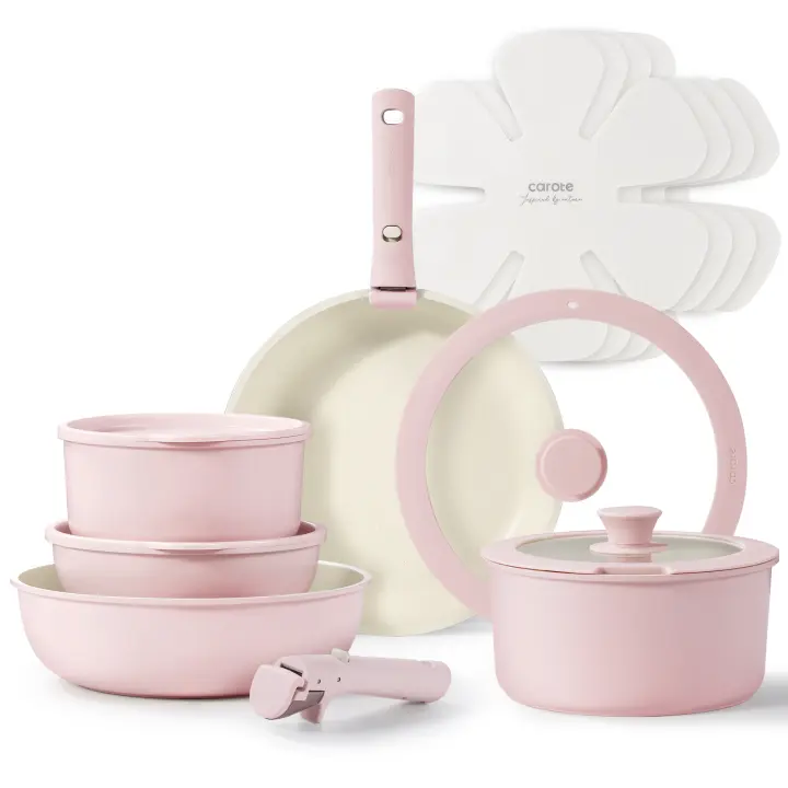 CAROTE Juego de Ollas y Sartenes, Juego de Utensilios de Cocina Antiadherentes con Mango Desmontable, 15pzas Juego de Utensilios de Cocina de Inducción Antiadherentes con Mango Desmontable, Juego de Utensilios de Cocina para RV, Apto para Horno - 1