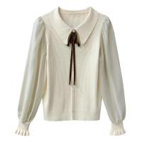 2025 otoño mujer gasa Patchwork suéter manga linterna cuello vuelto jersey con botones mujer Oficina señora suéter invierno - details 28