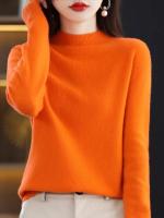 100% suéter de cachemira de lana merina, suéter tejido para mujer, jerséis de manga larga con cuello alto, ropa de otoño e invierno, Jersey cálido, Tops - details 0