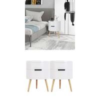 Mesita de Noche, Mesa de Centro Patas de Madera Maciza, Mesa Redonda con Cajón, Mesita Auxiliar de Dormitorio y Salon, Mesilla Blanca, φ38x45,5 cm - details 8