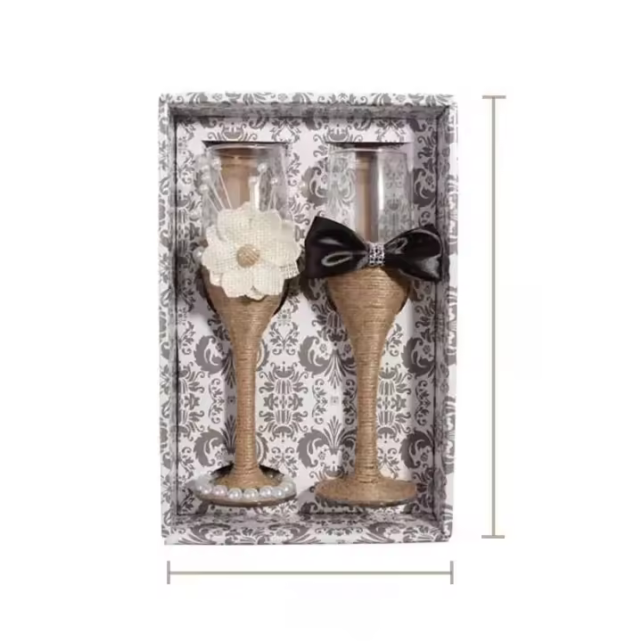 2 unids/set copas de champán de cristal para novia y novio, copas de vino tostadas y decoración de vestido, regalo para boda - 1