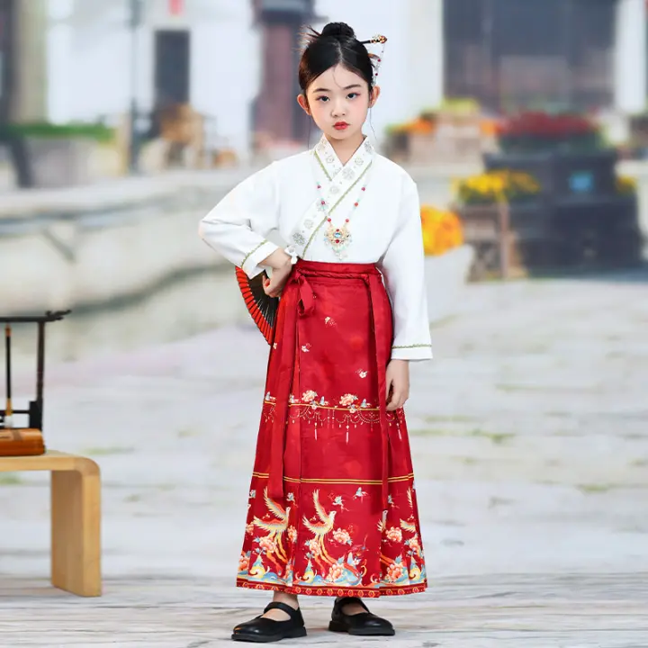 Falda con cara de caballo para niña, conjunto Hanfu, nuevo estilo Ming Tang de primavera para niños grandes, disfraz antiguo de estilo chino - 1