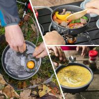 Juego de utensilios de cocina de aluminio para acampar, juego de tetera y sartén plegables, ollas ligeras, sartenes con bolsa de malla para mochilero, - details 2