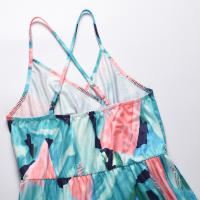 Vestidos largos con cuello en V para mujer, sin mangas, cintura alta, playa, Maxi, azul, rosa, estampado S - details 11