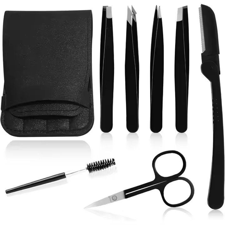 Juego de pinzas profesionales de acero inoxidable para cejas, barba y depilación Facial para mujeres y hombres, 7 piezas - 1