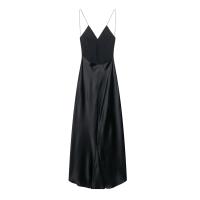PB & ZA2025silk satén textura lencería estilo espalda descubierta temperamento vestido de noche vestido con tirantes ropa de verano para mujer - details 2