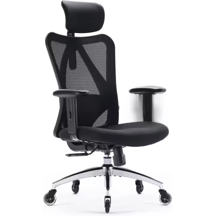 Silla de Oficina ergonómica, Silla giratoria de Malla Transpirable, con Ruedas silenciosas Antideslizantes, Soporte Lumbar Ajustable, reposacabezas y reposabrazos, Carga máxima 150 kg - 1