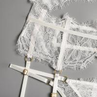 Lencería erótica, ropa interior sexy de encaje hueco, conjuntos exóticos transparentes, conjunto sensual de sujetador con aros y bragas con ligas - details 18