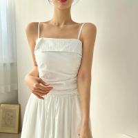 Vestido de tirantes de verano para mujer, falda acampanada plisada de cintura alta, vestido largo coreano Sle Pure Desire, cuello cuadrado, viaje dividido - details 17
