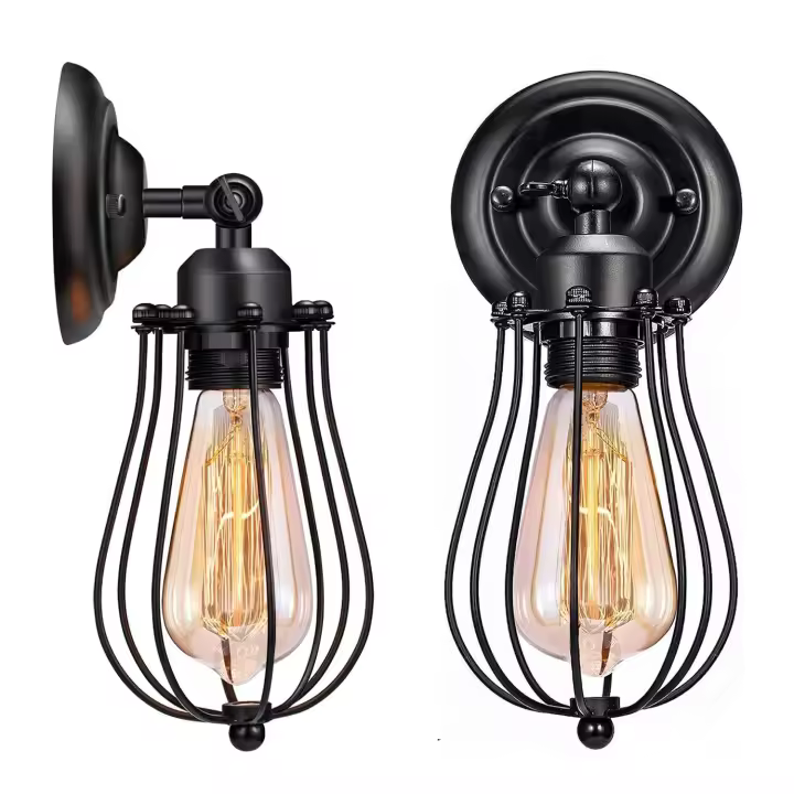 Goeco Luces de Pared Vintage Ahorro de Energía, Brillo Metálico Lacado, Iluminación Interior para Sala de Estar, Dormitorio 2PCS, E27 Sin Bombilla - 1