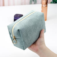 Bolso De Maquillaje Para Viaje Organizador De Cosméticos De Corduroy Para Mujeres Estuche De Belleza Portátil De Cierre De Cremallera - details 15