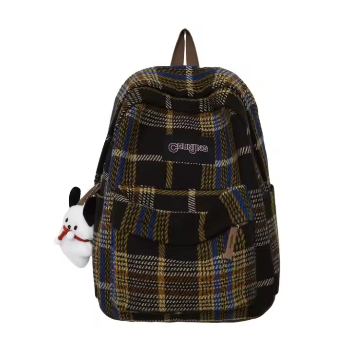 Versión coreana, mochila escolar, cuadros, estudiantes universitarios, lana, retro, estudiantes, mochila, retro europeo y americano - 1