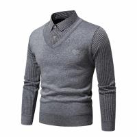 Otoño e Invierno nuevo suéter falso de dos piezas para hombres con forro polar y cuello tipo Polo ajustado camisa inferior de punto gruesa y cálida - details 2
