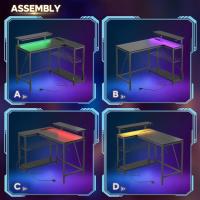 Forma de L con Tomas de Corriente y Luces LED, Escritorio Esquinero con Estantes, Reversible para Ordenador para el Hogar, Oficina, Dormitorio, Espacio Pequeño, 106,5 cm - details 15