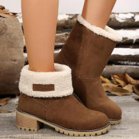 Ots de nieve de gamuza de tacón grueso, zapatos de algodón con mangas de ocio, color sólido, otoño e invierno, novedad 2024 - details 6