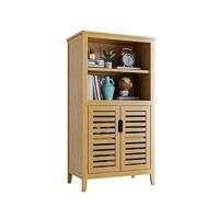Gabinete de Piso de Baño, Organizador de Almacenamiento Lateral de Bambú con 4 Estantes Abiertos y 1 Puerta, Estante De Esquina de Torre Independiente Estrecho y Alto, Natural - details 11