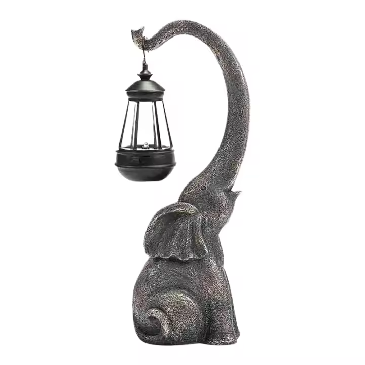 Estatua de Elefante de Resina Solar Decoración de Jardín Única Lámpara de Figura de Artesanía Retro para Escritorio - 1