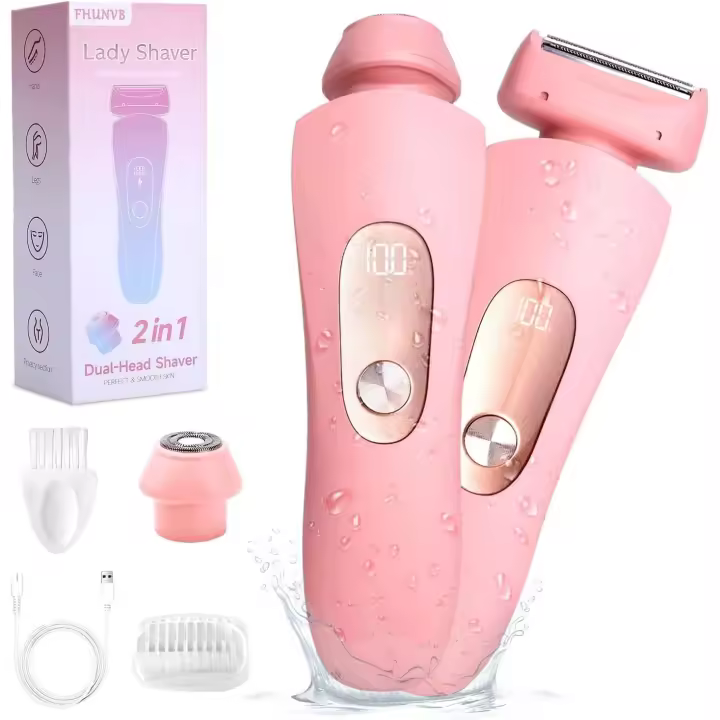 Maquinilla de afeitar para mujer, afeitadora de bikini húmeda y seca 2 en 1, afeitadora eléctrica de seda impermeable Ipx7, depilación indolora, cabezal extraíble para pierna, brazo, área púbica - 1