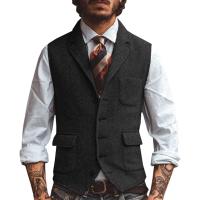 Chaleco de hombre, chaleco de negocios en espiga marrón, chaqueta informal ajustada para boda, novio, banquete, chaleco. - details 6
