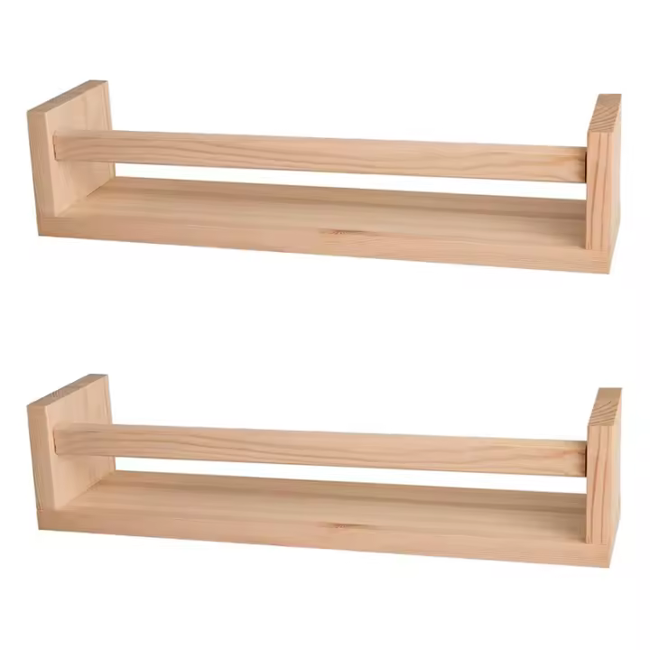 Estantería de pared flotante de madera Natural para niños, estantes de guardería para pared, decoración de baño, estante de especias de cocina, 2 piezas - 1