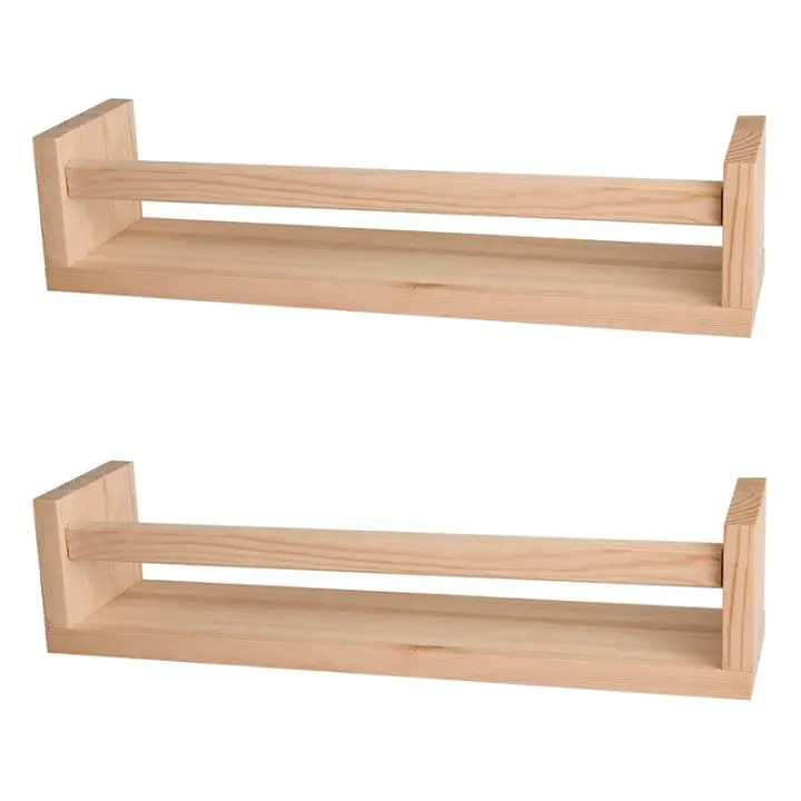 Estantería de pared flotante de madera Natural para niños, estantes de guardería para pared, decoración de baño, estante de especias de cocina, 2 piezas - 1