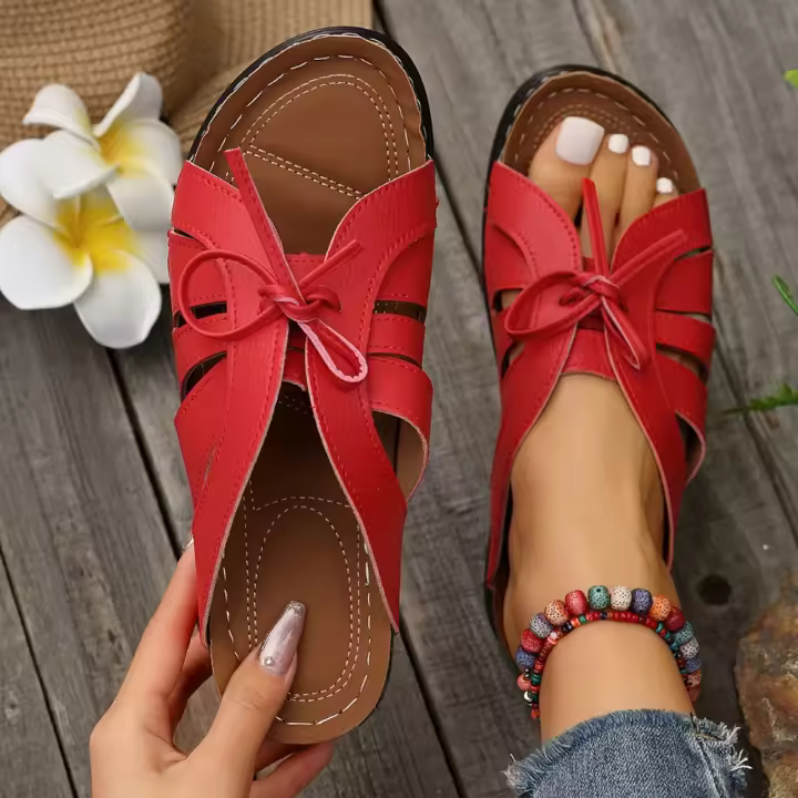 Nuevas zapatillas romanas, sandalias de plataforma con tacón inclinado para mujer, decoración de lazo, zapatos ligeros de talla grande para mujer - 1
