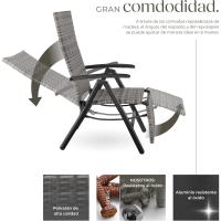 Respaldo Ajustable y Reposapiés, Silla Conjunto Jardín Exterior, Muebles Jardín Exterior Resistentes a Intemperie, Reposabrazos en Madera - marrón - details 12