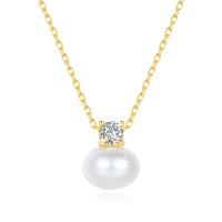 Colgante de Perla Natural Collar de Oro Sólido 18K con Moissanita Ideal para Mujeres - details 4