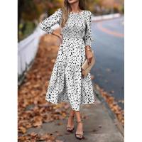 Primavera otoño nuevos vestidos de cuello redondo para mujer vestido de manga larga estampado A-line liquidación - details 16