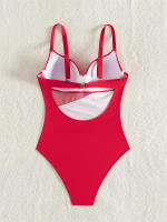 Bañador de una pieza con realce para mujer, traje de baño liso, Monokini Sexy con tirantes, ropa de playa para verano, 2024 - details 12