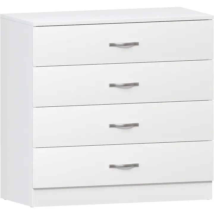 Diseños Cómoda Blanca, 4 cajones, manijas metálicas, correderas y Soporte Anti-deformación para Muebles - 1
