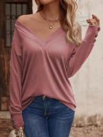 Camiseta holgada de manga larga con cuello en V para mujer, Tops blancos informales, jersey de oficina, otoño e invierno, nuevo - details 17