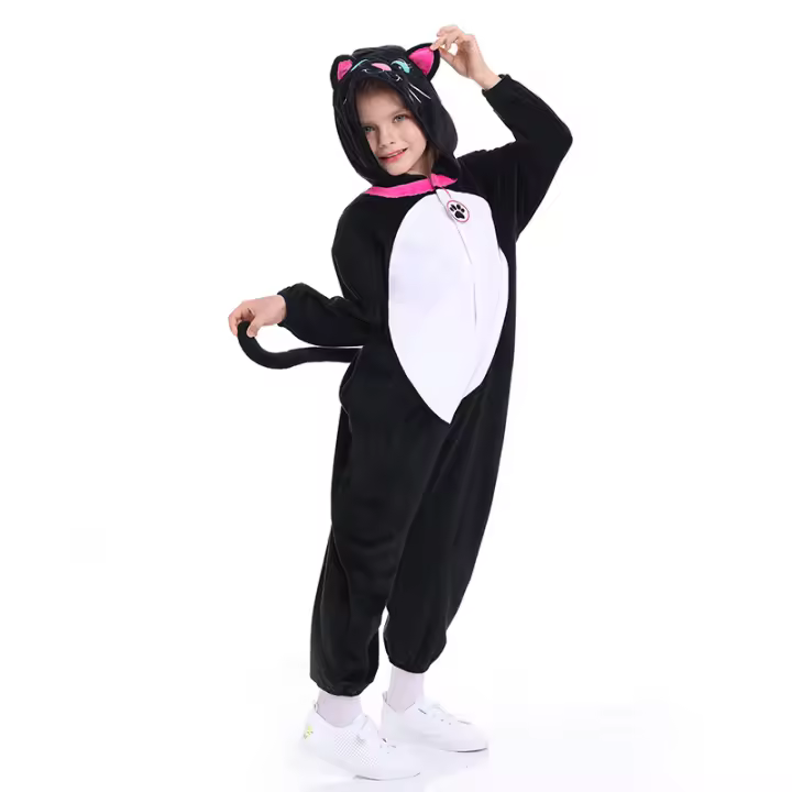 Mono de gato negro para niños, mono de animales, Cosplay de gatito, Onesies de Anime para niños, disfraces de animales para fiesta de Halloween y Navidad - 1