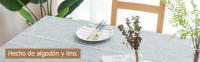 Mantel Rectangular Impermeable Antimanchas de Algodón y Lino, Resistente al Aceite para Mesa Mantel, Patrón Raya de Borlas Empalm - details 1