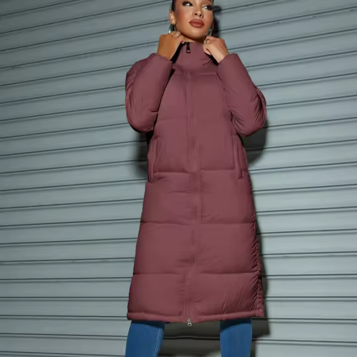 Chaqueta larga de algodón para mujer, camiseta cálida de Color sólido a la moda, invierno, 2024 - 1