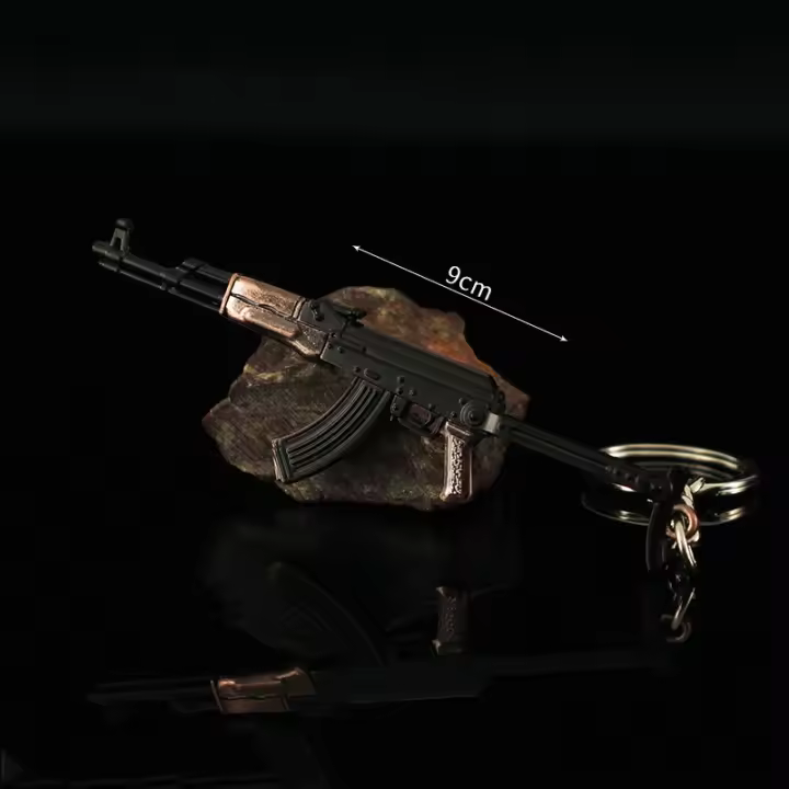 Llavero Mini Modelo De Pistola AKS-47 9cm Metal Simulación Para Hombres Niños Adorno De Llavero De Coche Joyería De Armamento - 1
