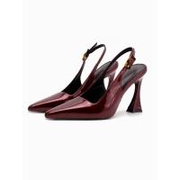 Borgoña sexy bolsa cabeza sandalias mujer s 2025 nuevo modelo correa trasera charol versátil tacón fino puntiagudo tacones altos mujeres - details 8